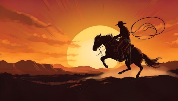 Cowboy roper practicing hoolihan for cattle drive
